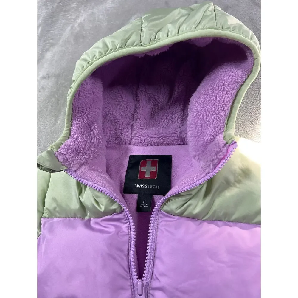 Swiss Tech Puffer Jacket 2T Baby Toddler Stripes Hooded Winter Coat Ski Snow